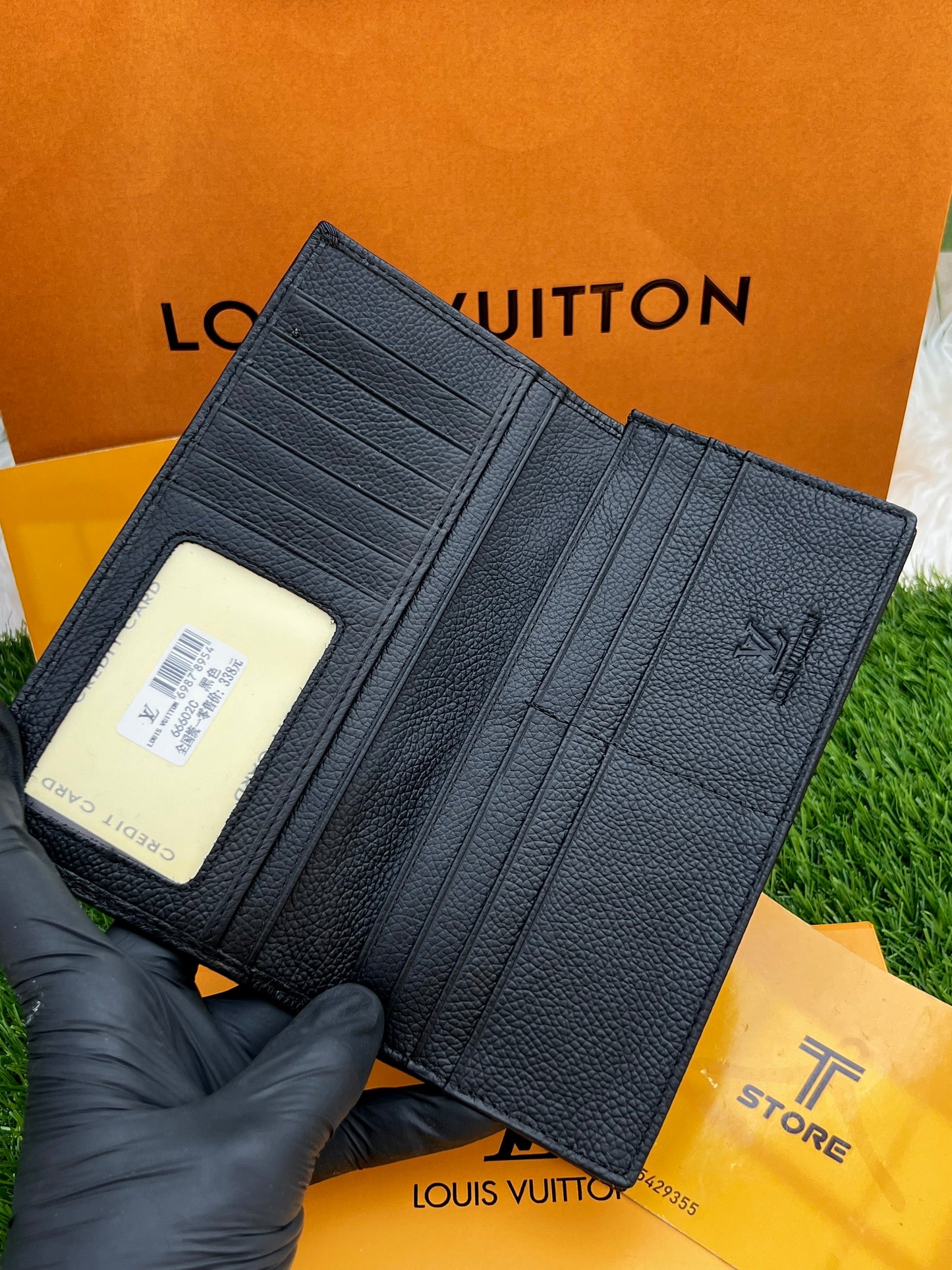 LV Black Embossed Check Genuine Leather Long Wallet