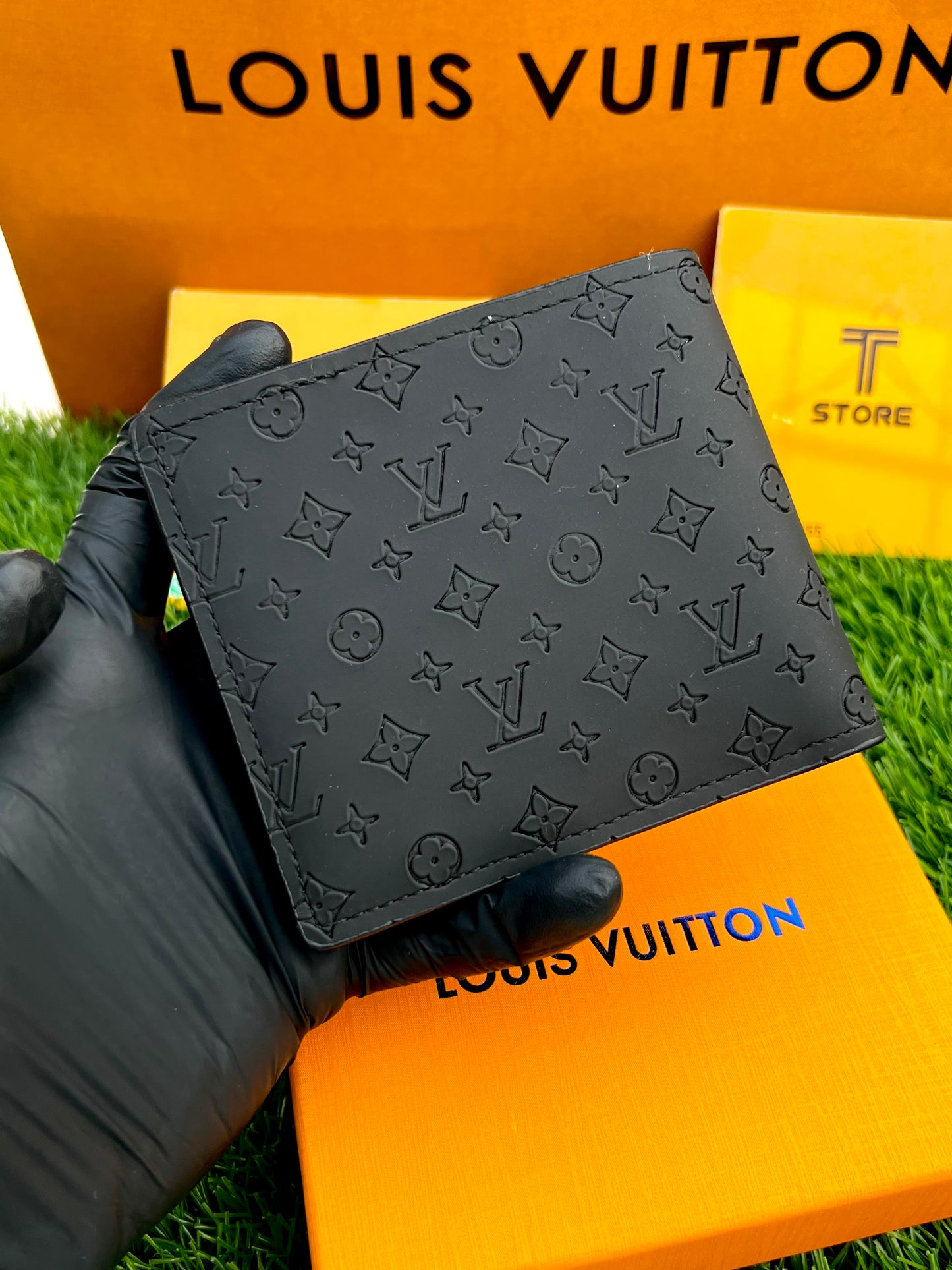 LV Embossed Matte Black Flap Wallet