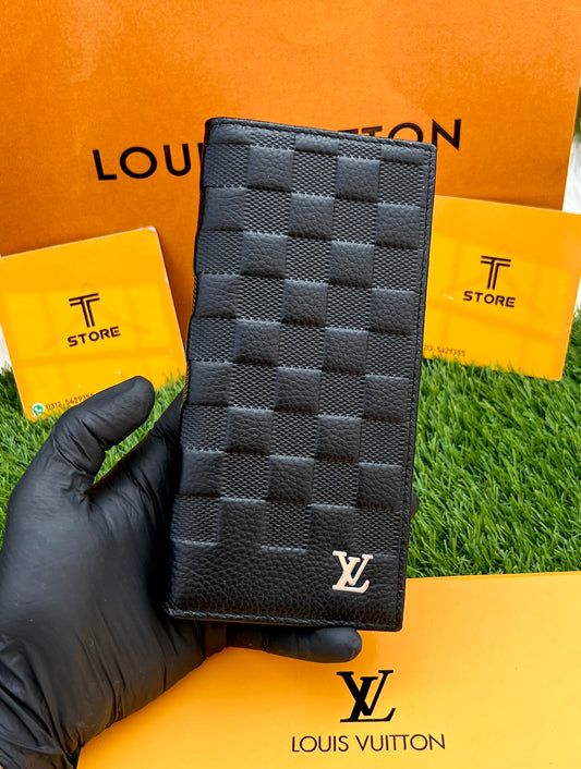 LV Black Embossed Check Genuine Leather Long Wallet