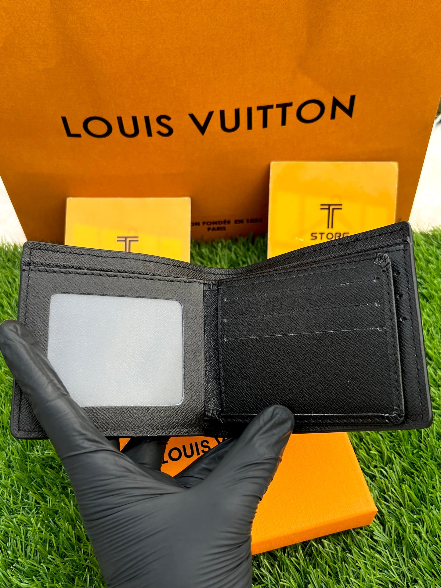 LV Embossed Matte Black Flap Wallet