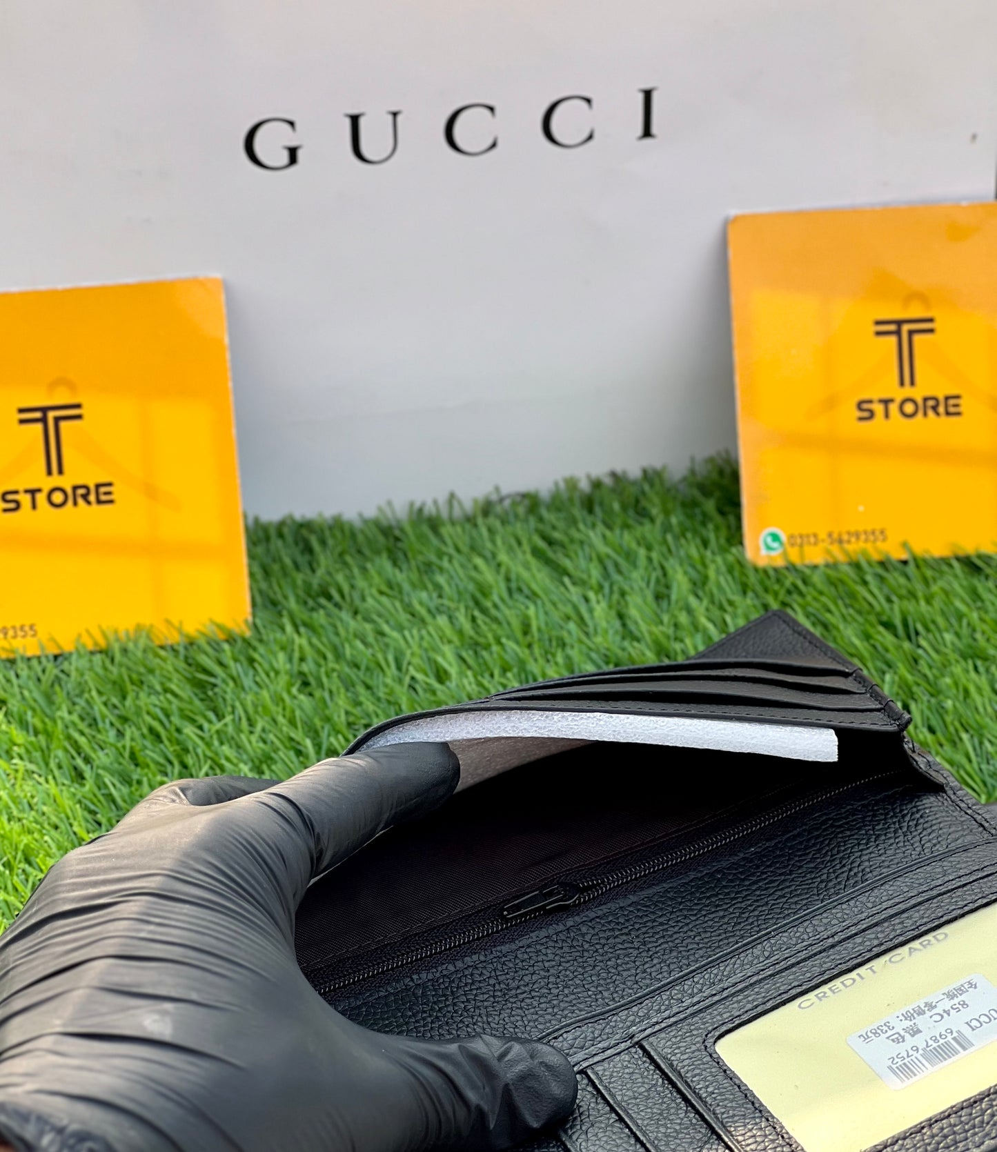 Gucci Black Strip Genuine Leather Long Wallet