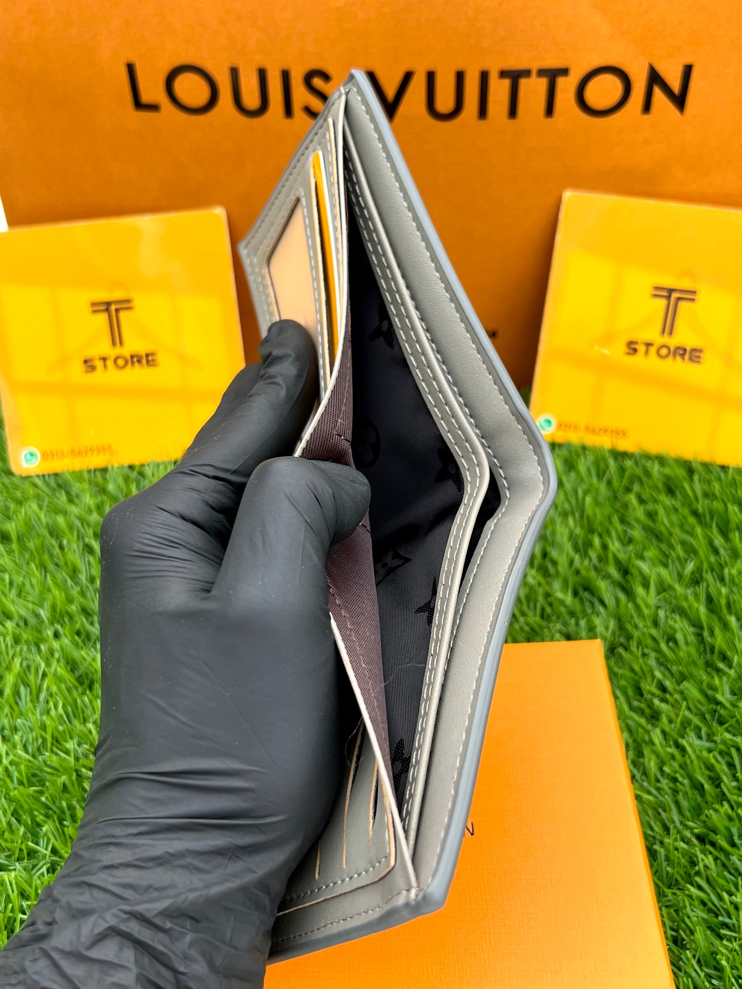 LV Grey Flower Embossed Wallet