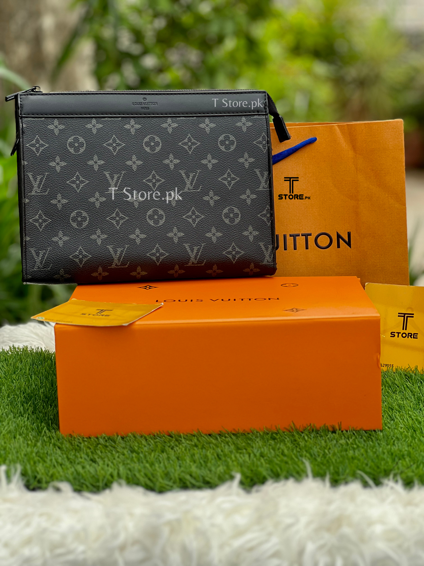 LV Black Flower Painted Men's Handbag