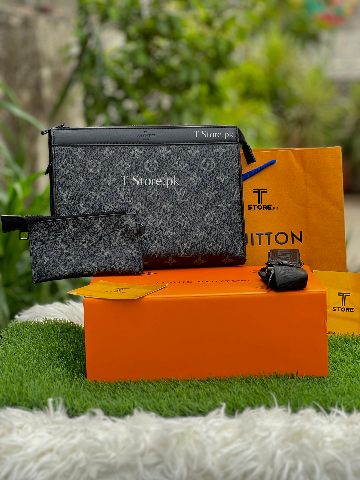 LV Black Flower Painted Men's Handbag