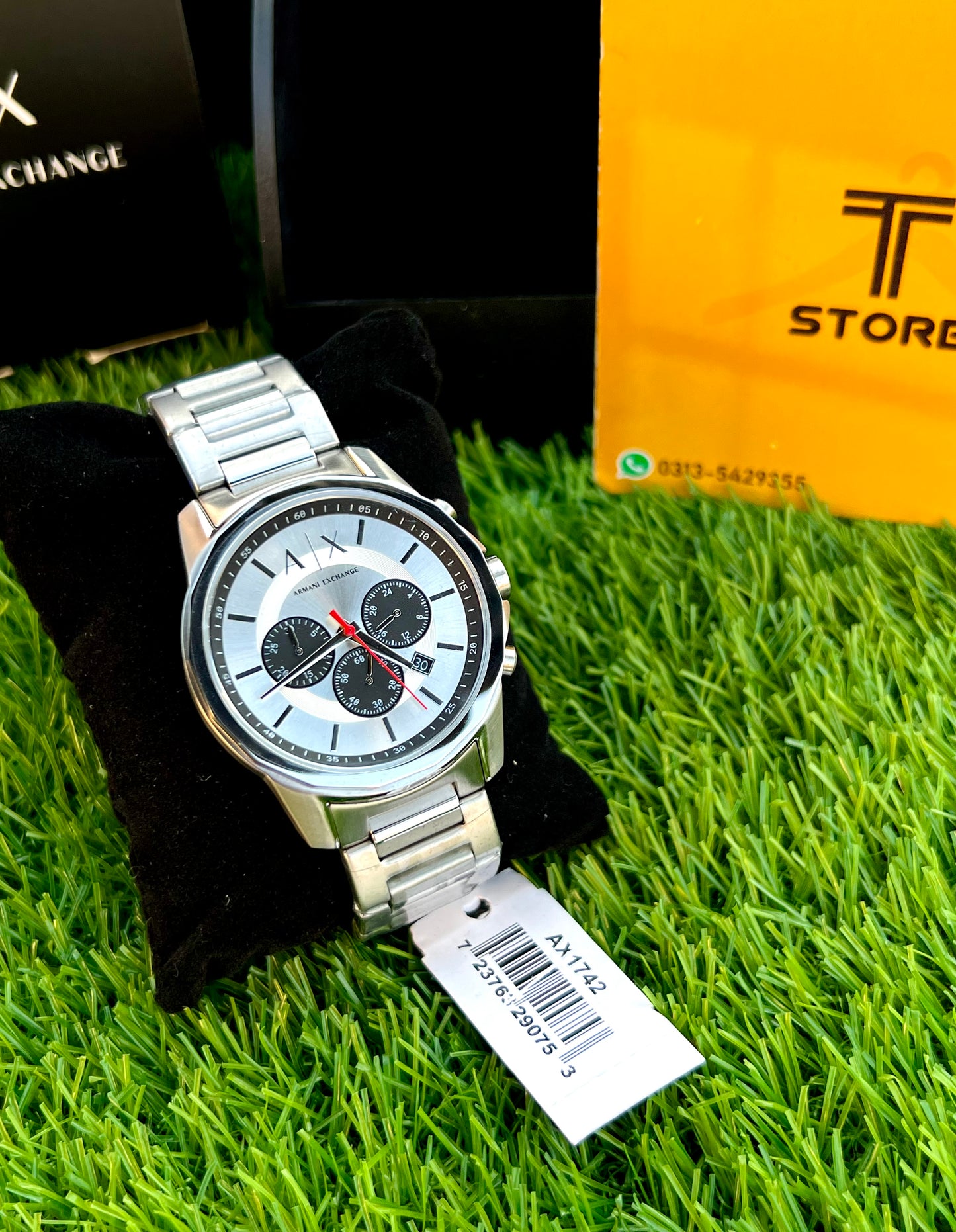 Original Armani Exchange AX1742 Chronograph Quartz Silver Dial Steel Strap Men’s Watch