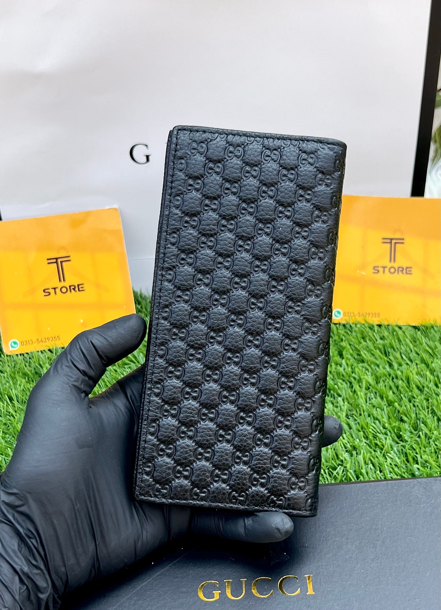 Gucci Black Embossed Side Logo Genuine Leather Long Wallet
