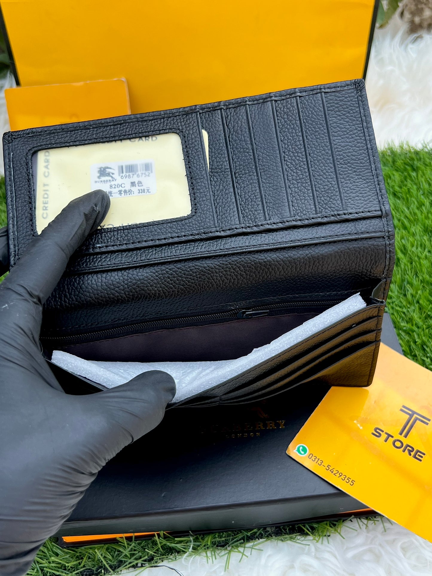 Burberry Black Plain Logo Genuine Leather Long Wallet