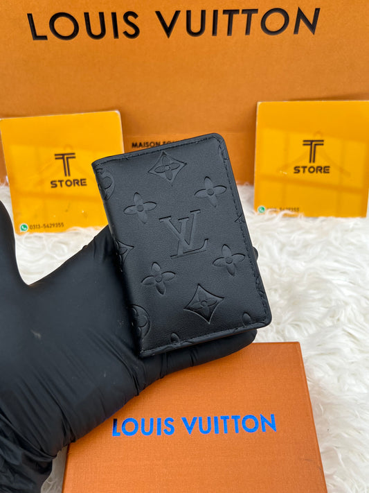 LV Black Embossed PU Leather Pocket Organizer/Cardholder