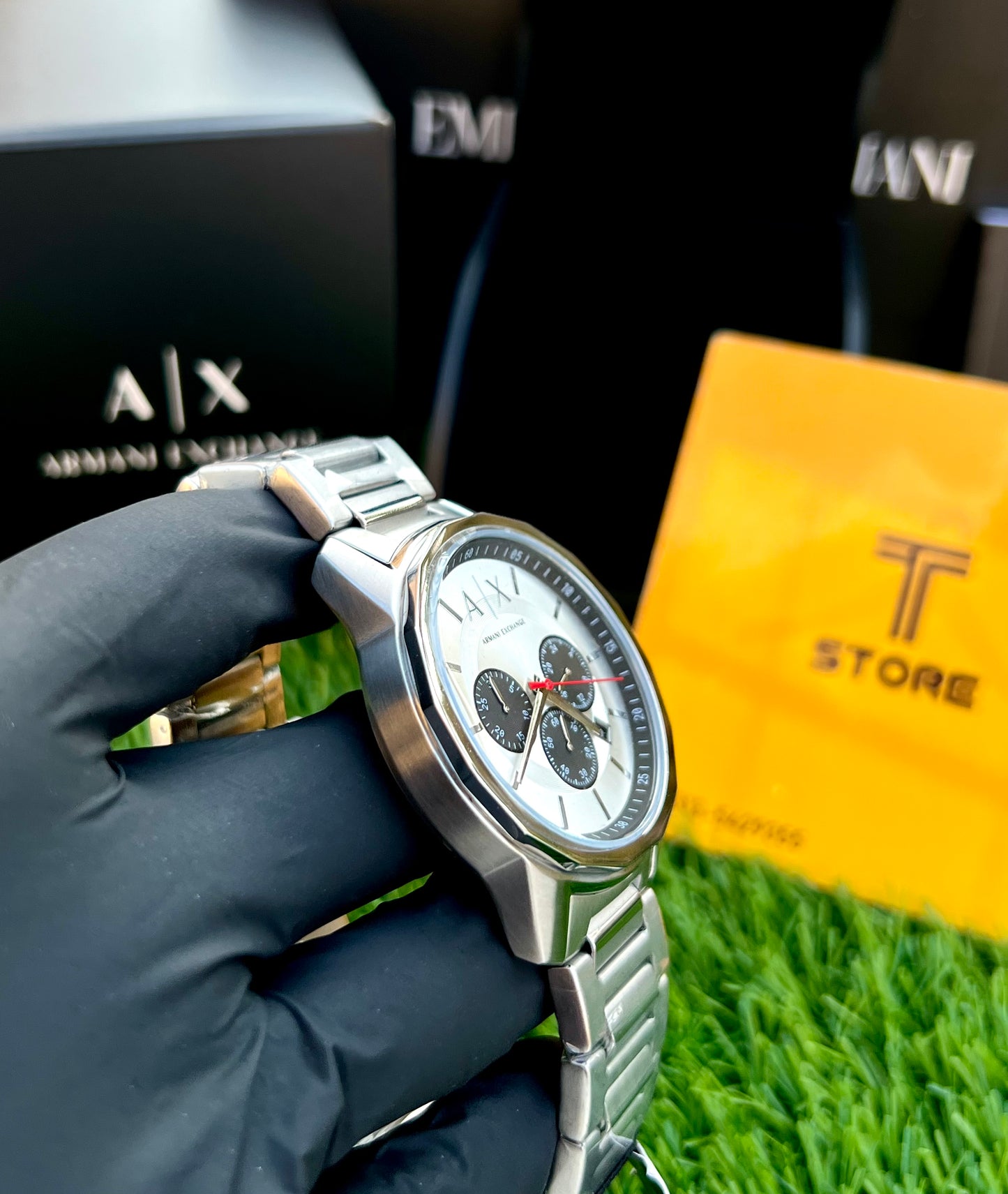 Original Armani Exchange AX1742 Chronograph Quartz Silver Dial Steel Strap Men’s Watch
