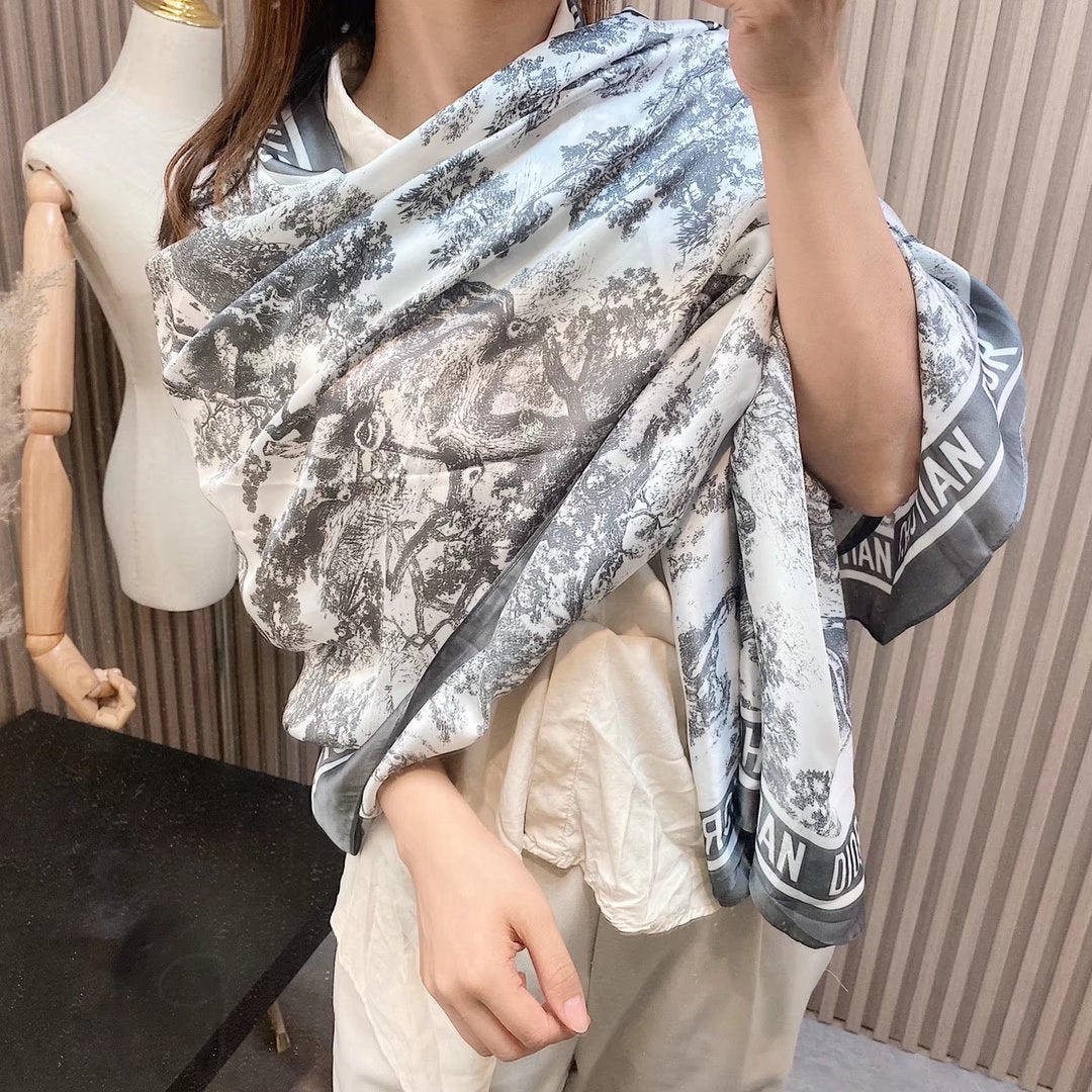 Dior Gray Printed Silk Scarf