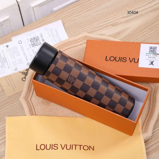 LV Brown Check Thermo Flask LED Display Temperature Bottle