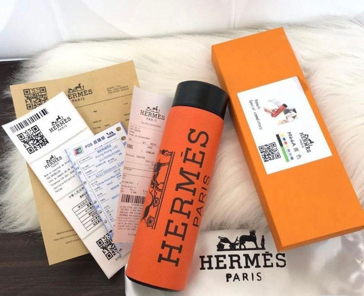 Hermes Printed Orange Thermo Flask LED Display Temperature Bottle