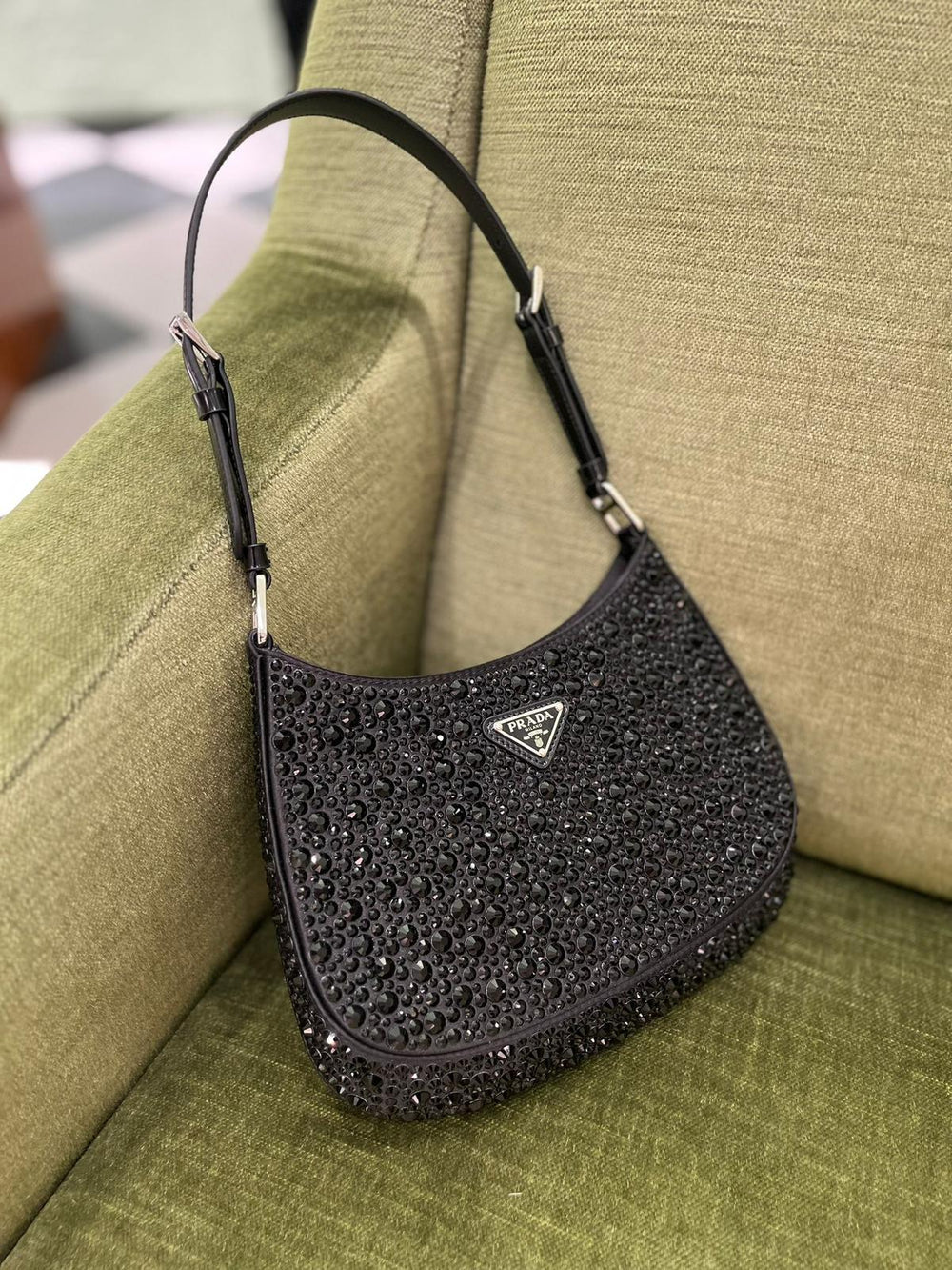 Prada Cleo Crystal-Embellished Satin Handbag