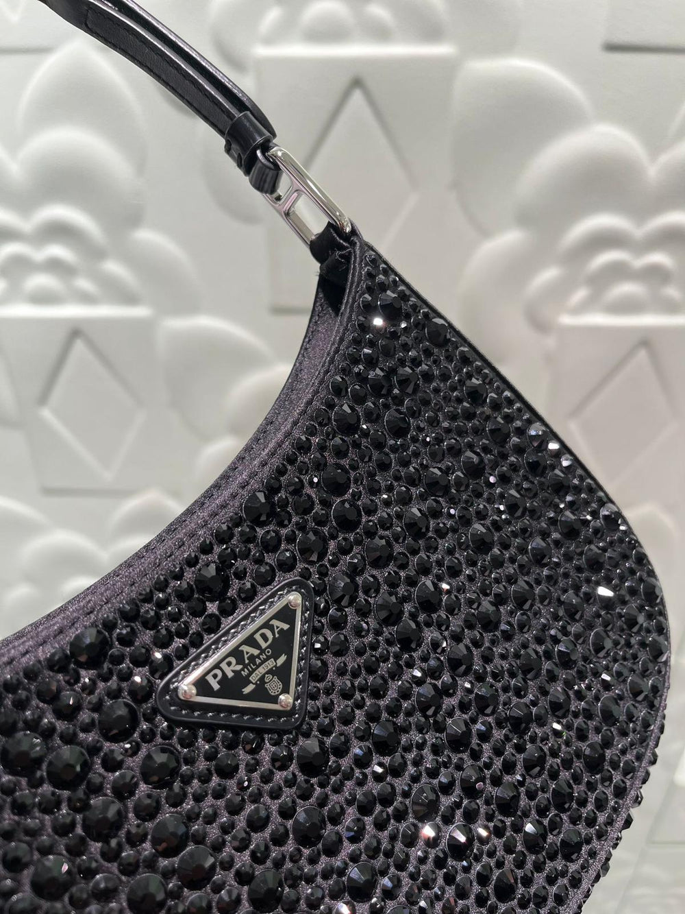 Prada Cleo Crystal-Embellished Satin Handbag