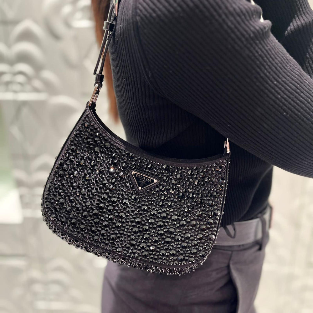Prada Cleo Crystal-Embellished Satin Handbag