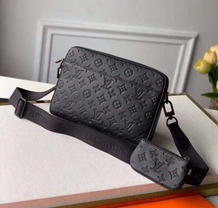 LV Black Embossed Trio Messenger Bag