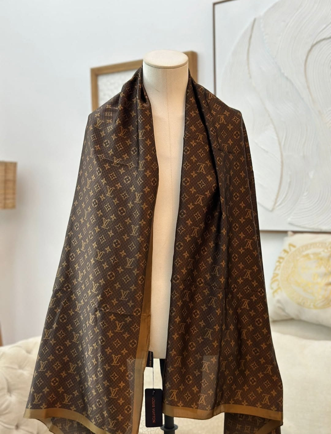 LV Dark Brown Printed Silk Scarf