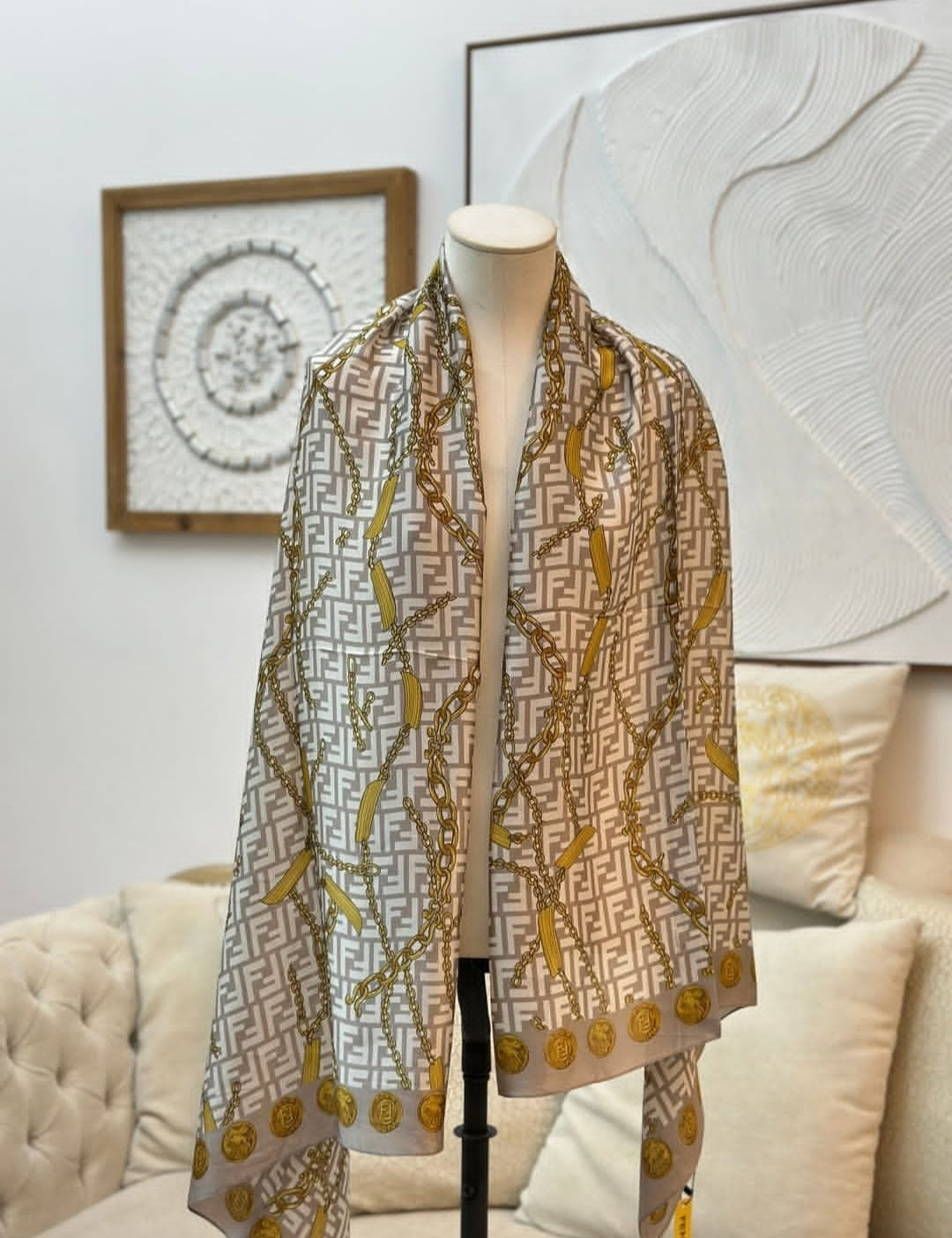 Fendi Grey Printed Silk Scarf