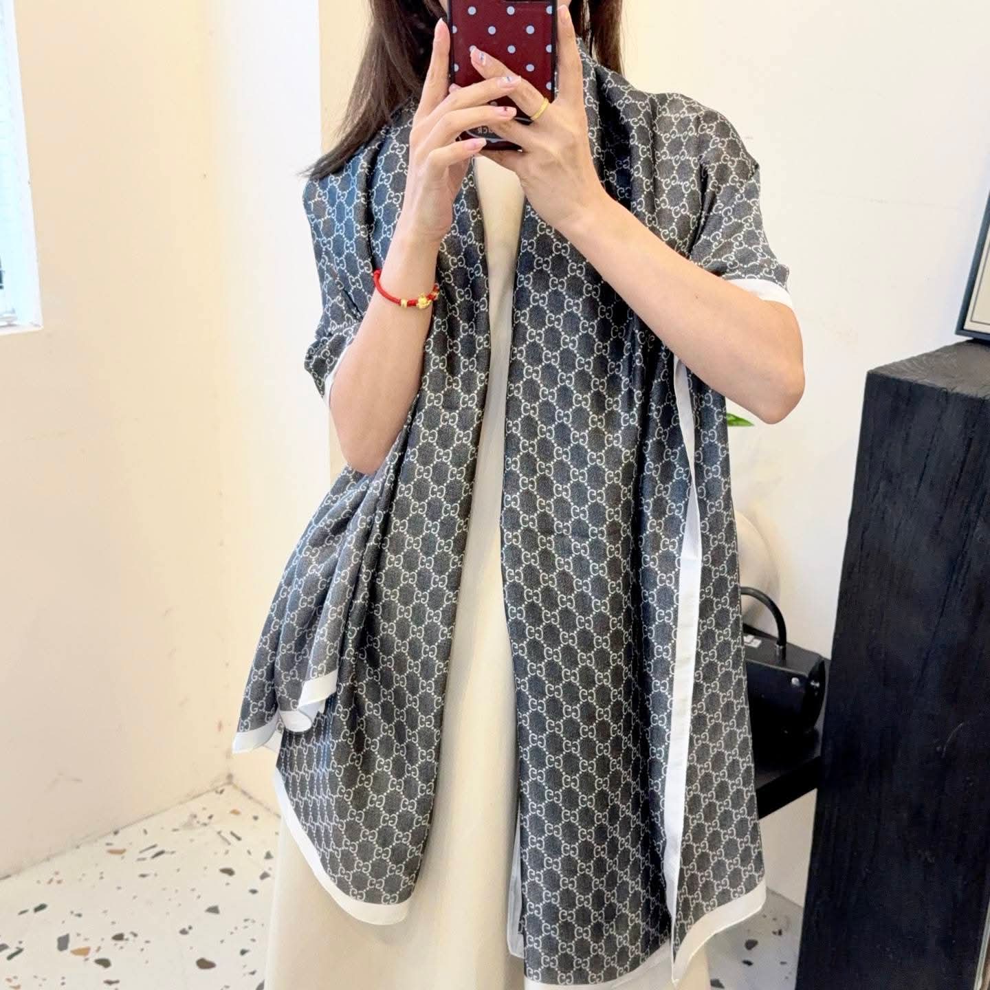 Gucci Black Printed Silk Scarf