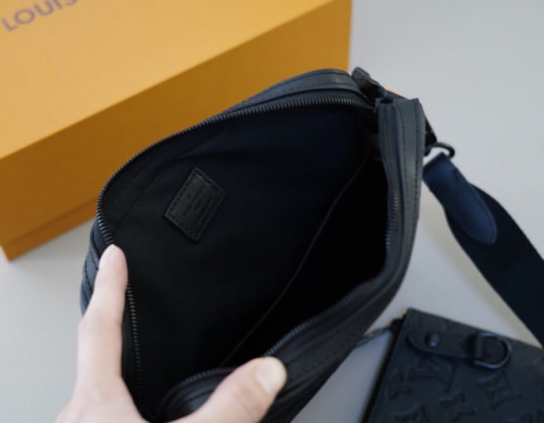LV Matte Black Embossed Trio Messenger Bag