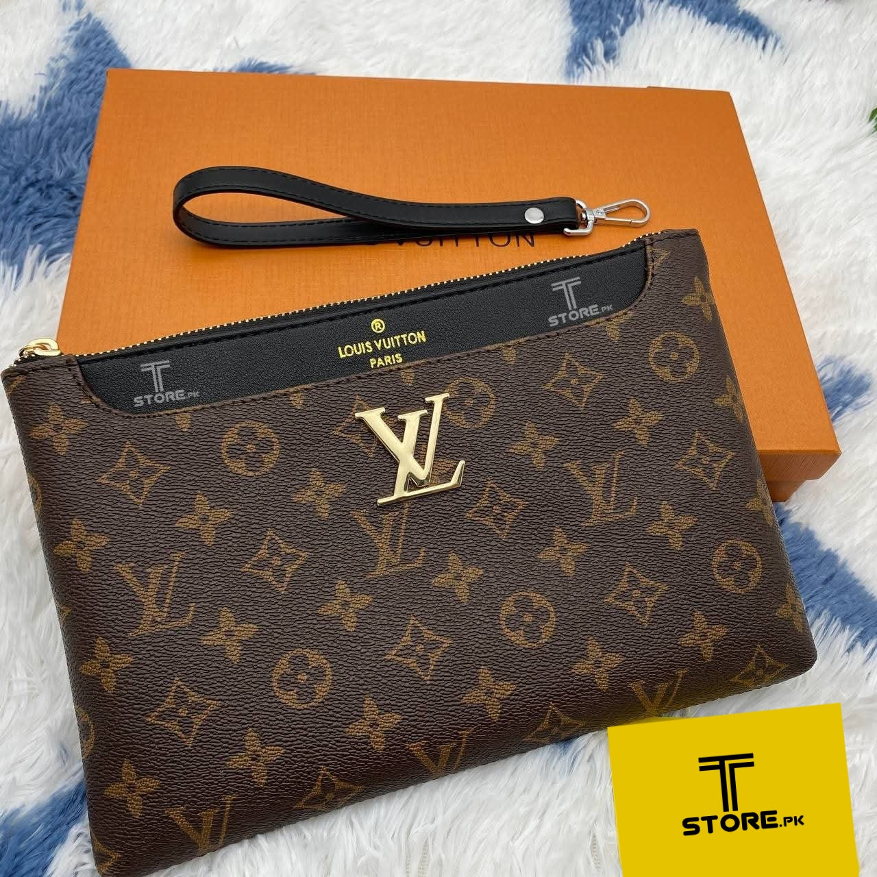 LV Brown Flower Printed Logo Leather Men's Handbag