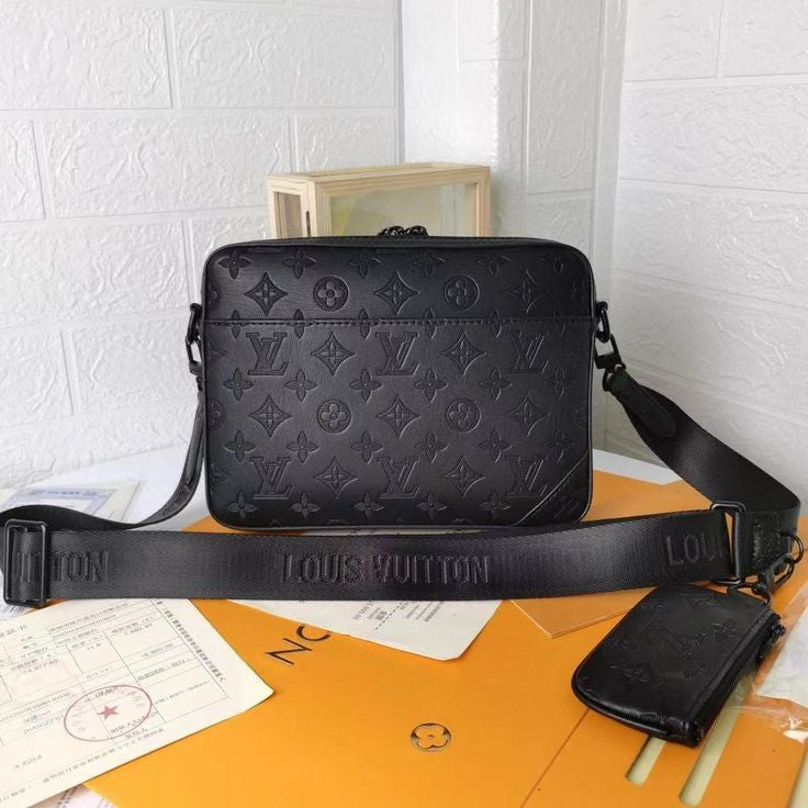 LV Black Embossed Trio Messenger Bag