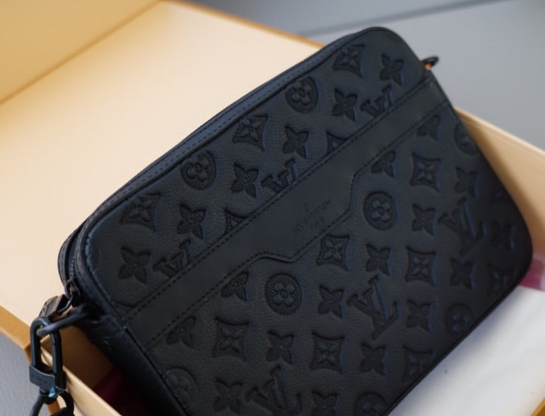 LV Matte Black Embossed Trio Messenger Bag