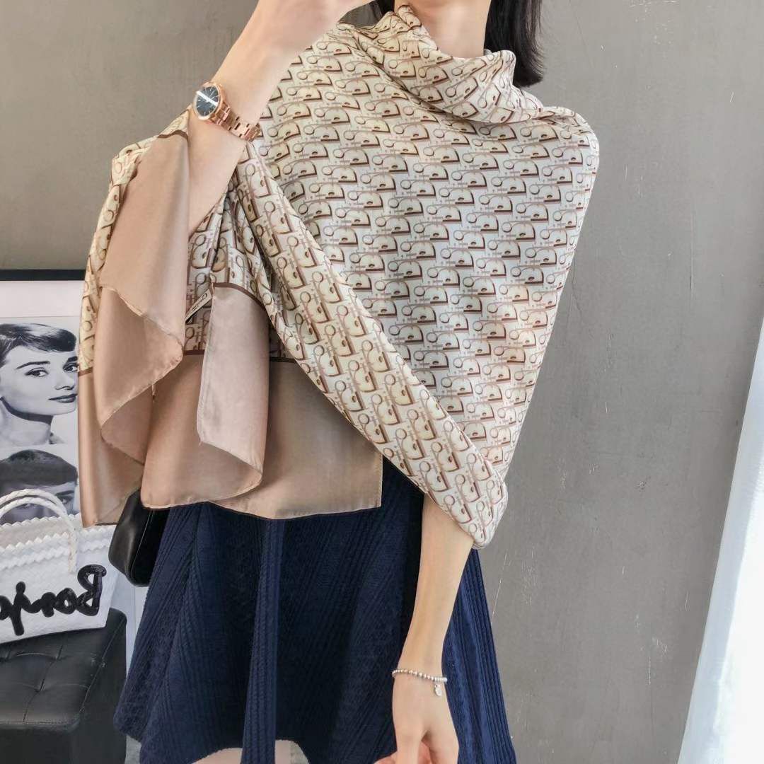 Dior Beige Printed Silk Scarf