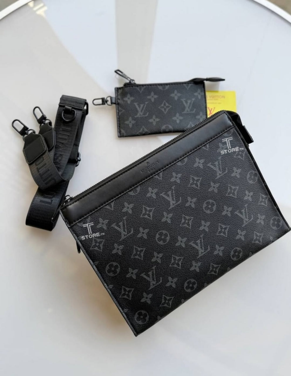 LV Black Flower Painted Men's Handbag