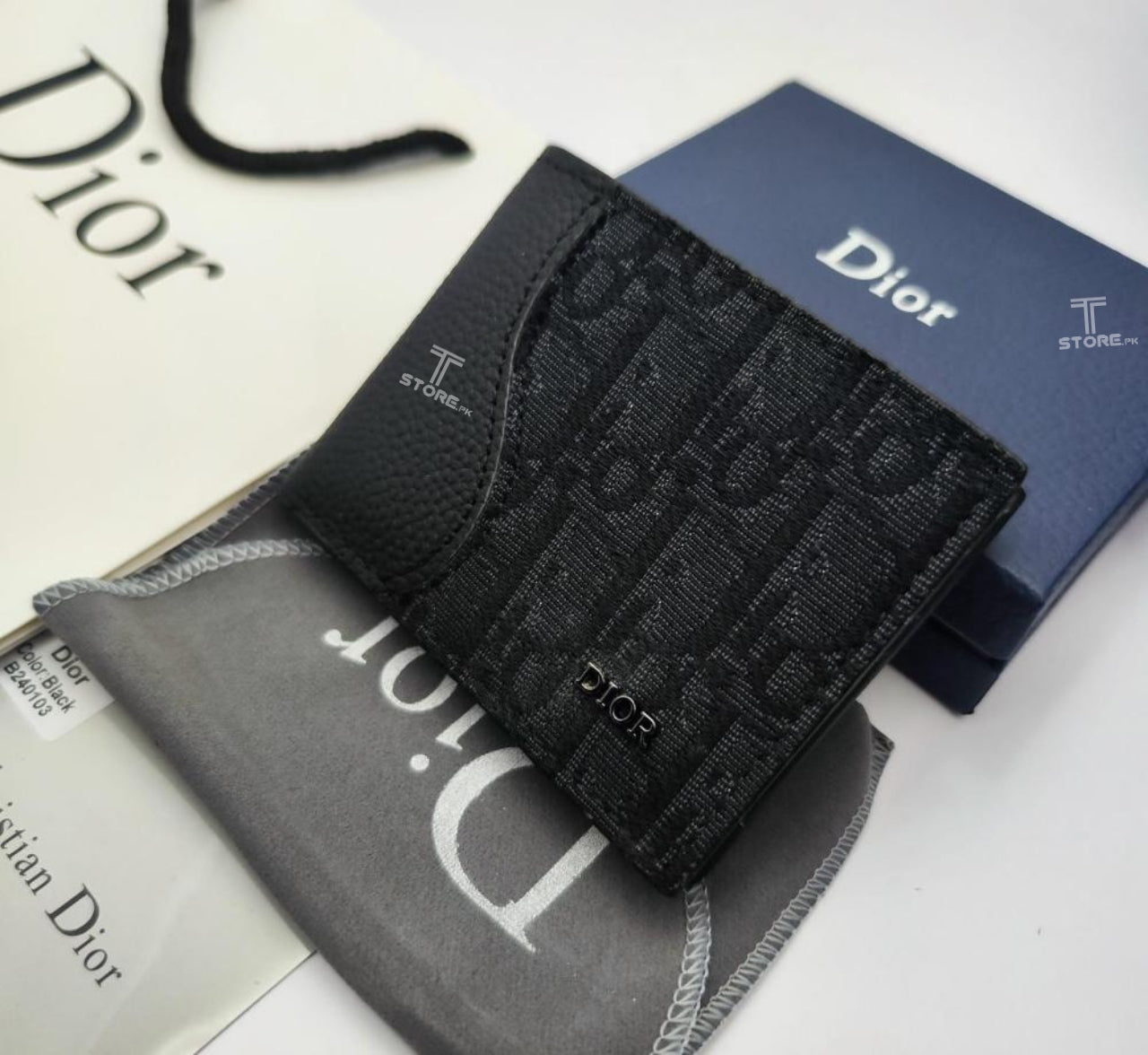 Dior Black Embroidery Leather Wallet