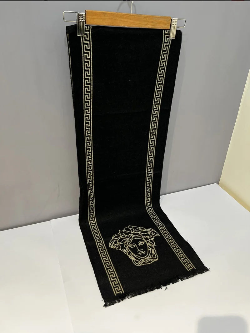 Versace Black Logo Printed Muffler