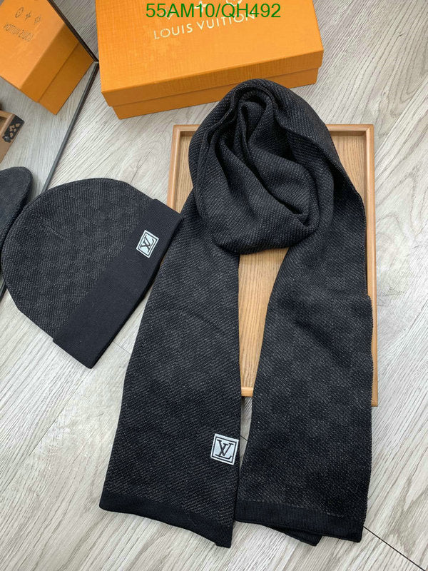 LV Grey Check Woolen Muffler & Beanie Set