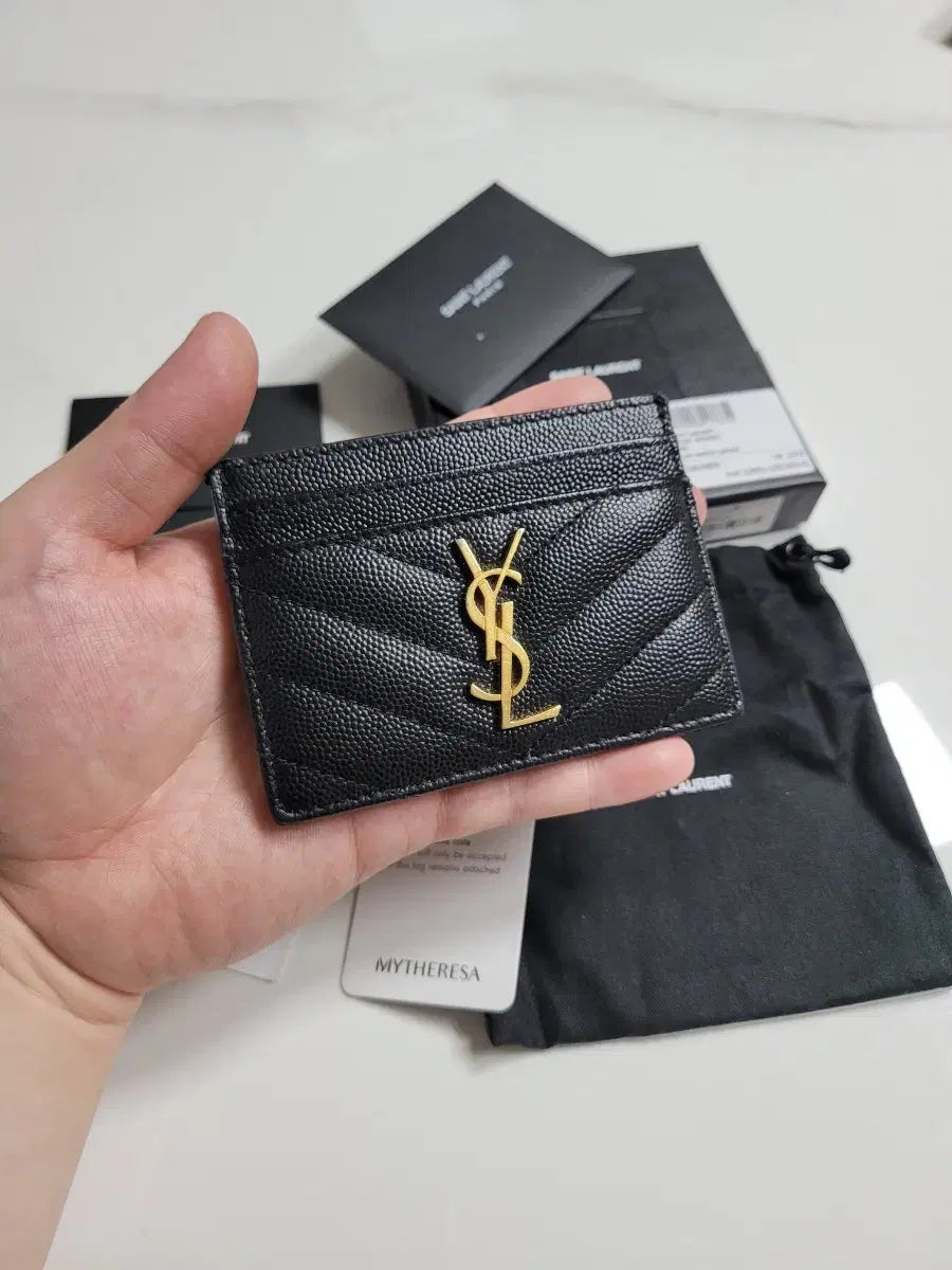 YSL Black Plain Golden Logo Cardholder