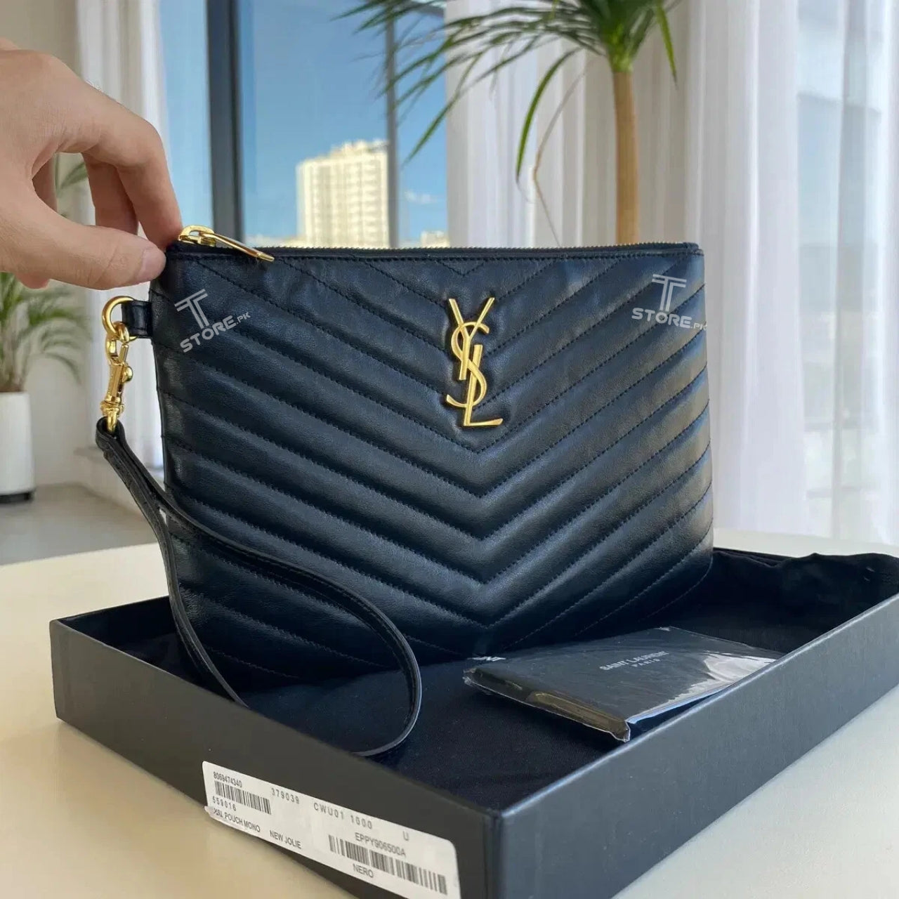 YSL Black Plain Leather Men's Handbag