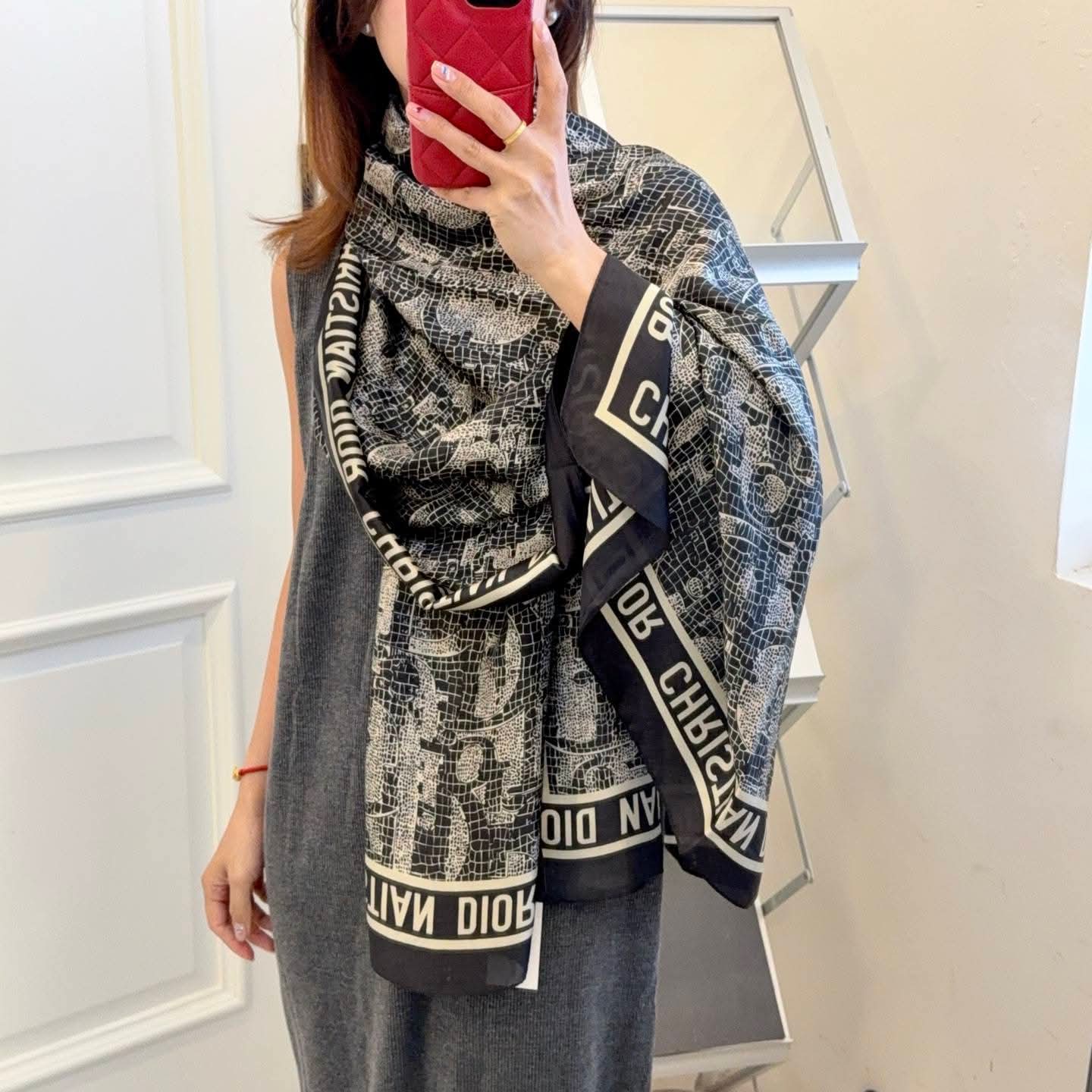Dior Black Printed Silk Scarf