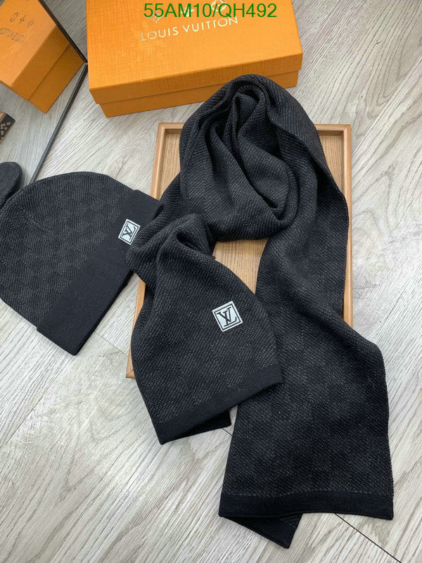 LV Grey Check Woolen Muffler & Beanie Set