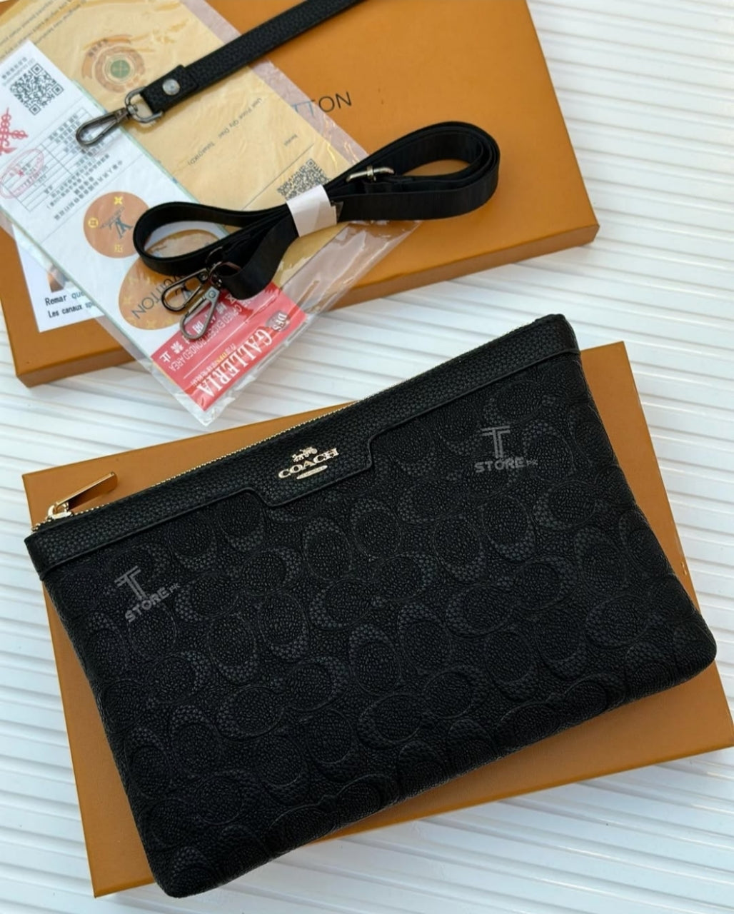 Coach Black Embossed Leather Men's Handbag