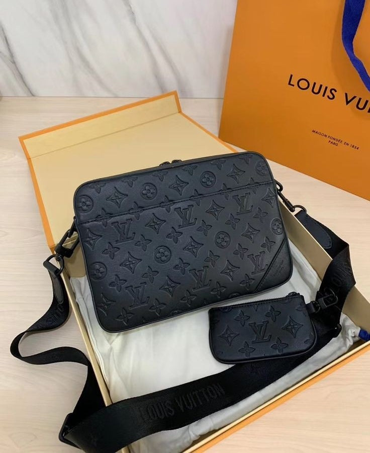 LV Black Embossed Trio Messenger Bag