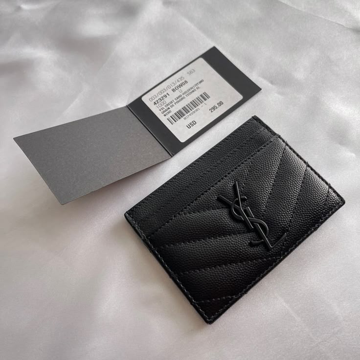 YSL Black Plain Black Logo Cardholder