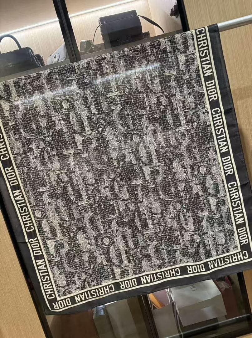 Dior Black Printed Silk Scarf