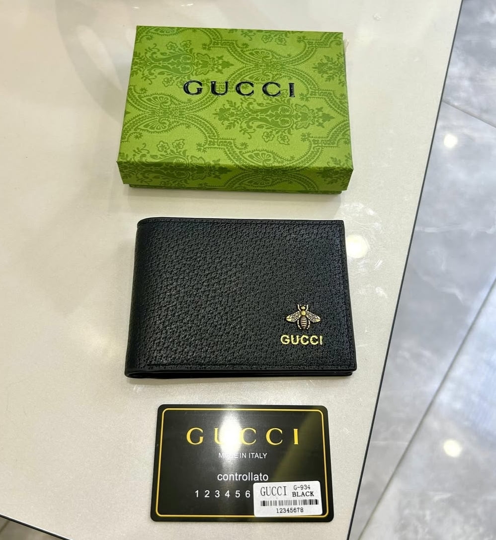 Gucci Black Plain Bee Logo Slim Wallet