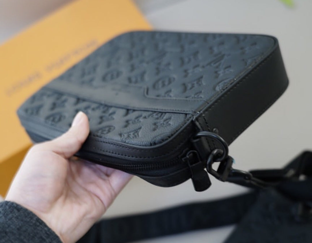 LV Matte Black Embossed Trio Messenger Bag