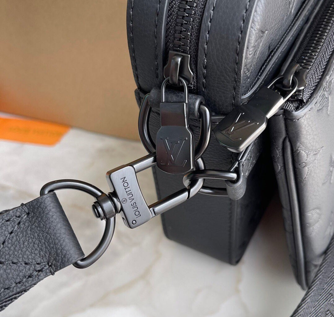 LV Matte Black Embossed Trio Messenger Bag