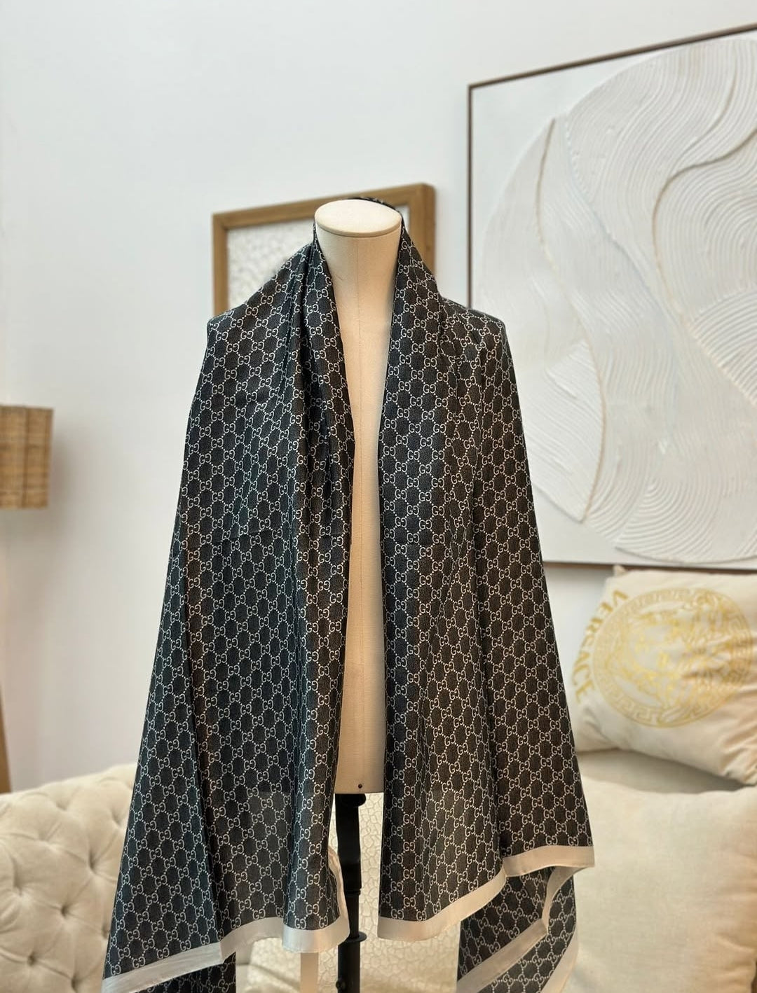 Gucci Black Printed Silk Scarf