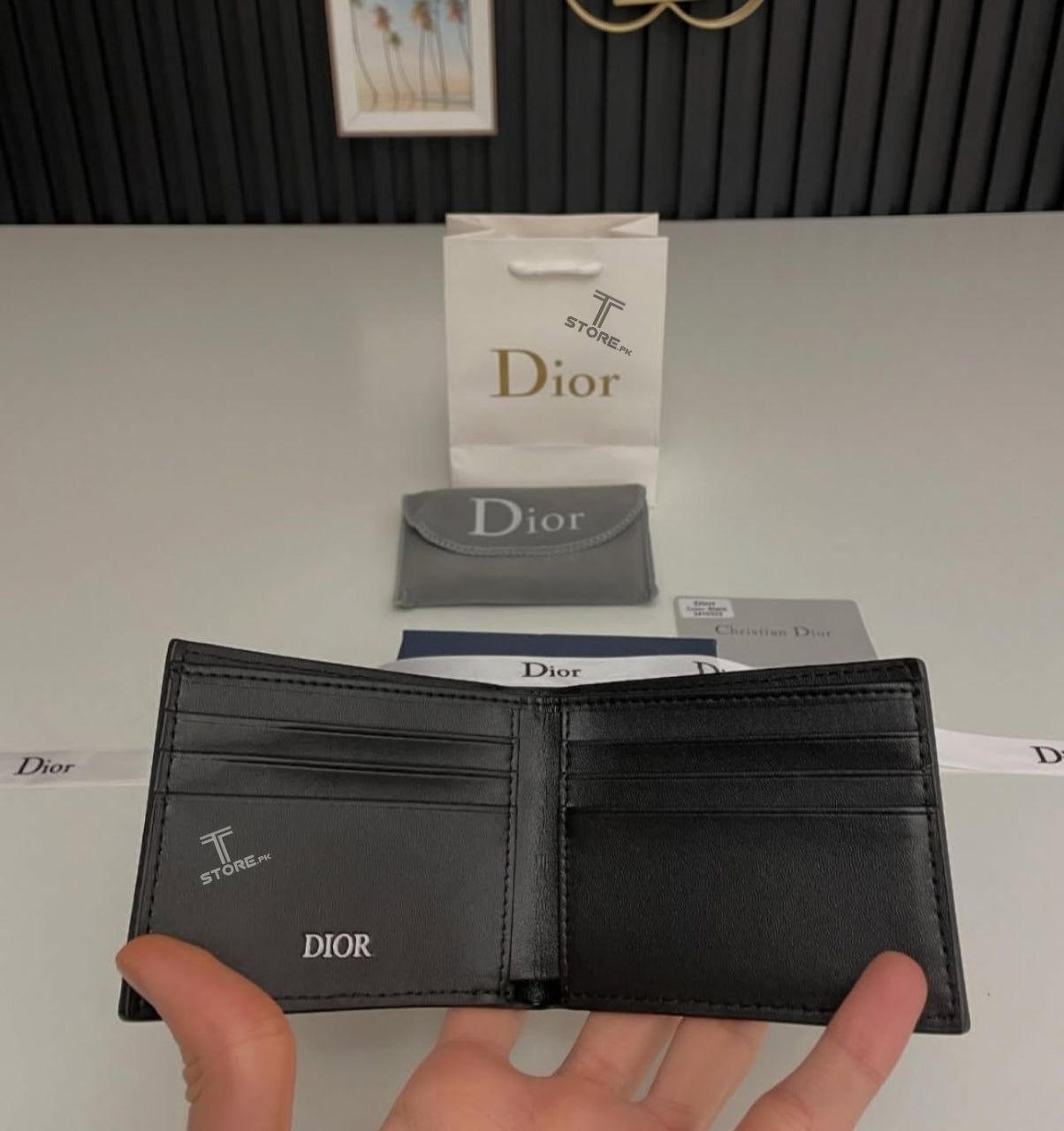 Dior White Embroidery Leather Wallet
