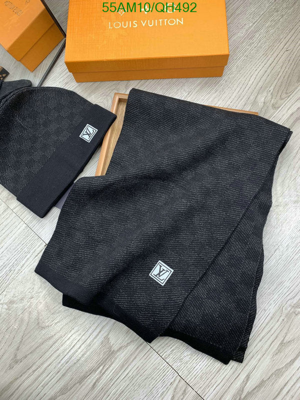 LV Grey Check Woolen Muffler & Beanie Set