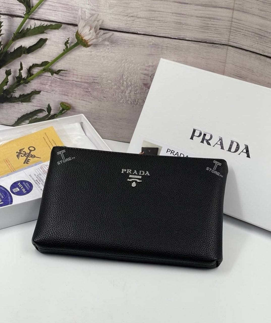 Prada Black Plain Leather Men's Handbag