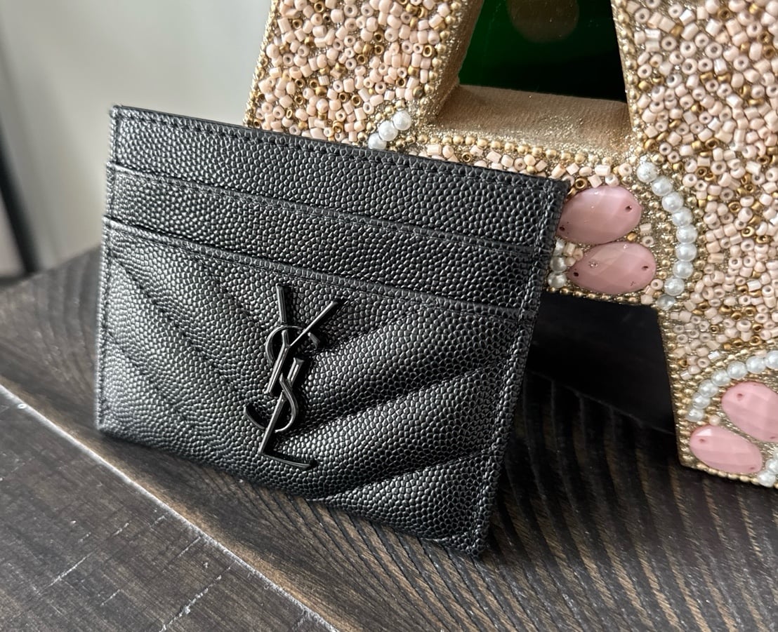YSL Black Plain Black Logo Cardholder