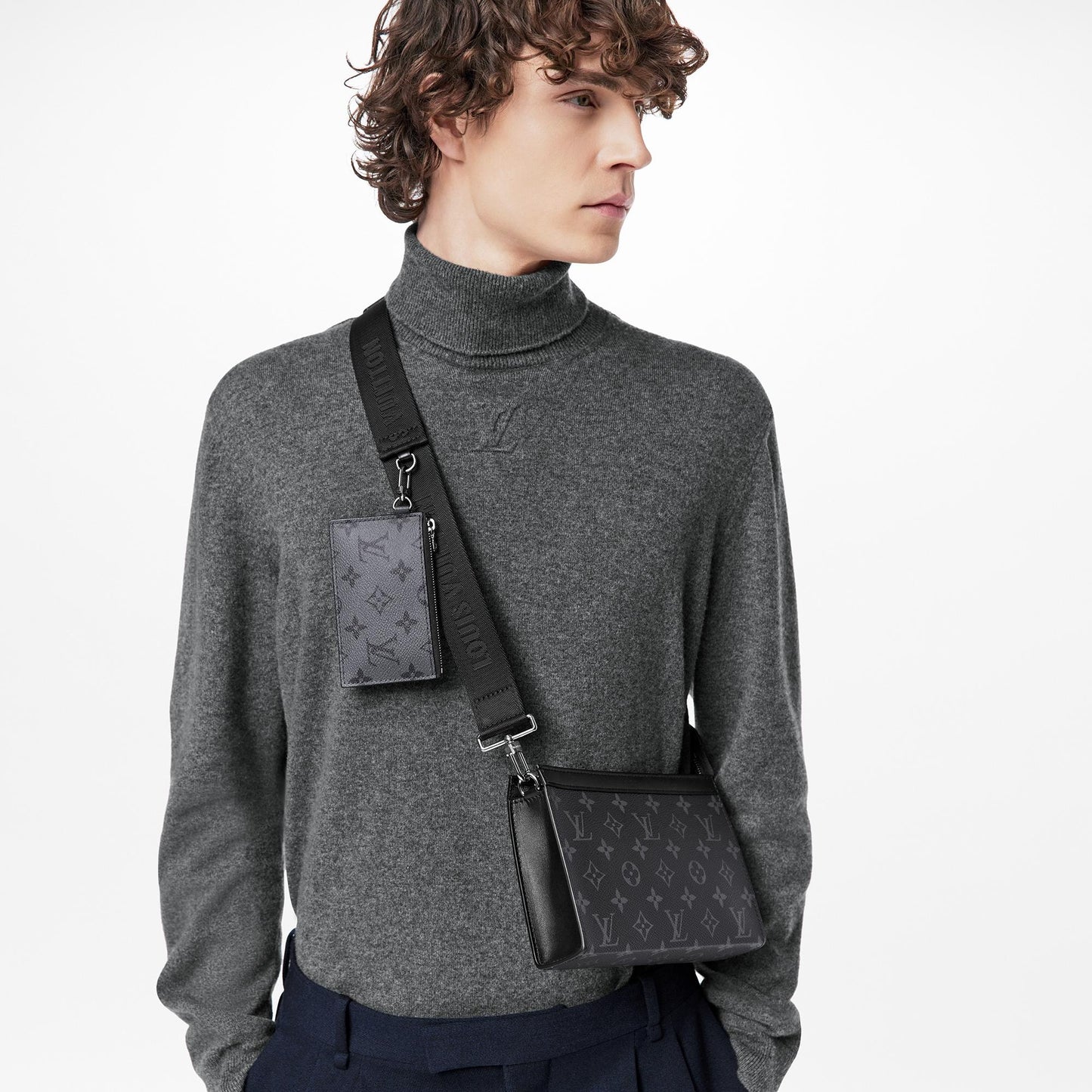 LV Black Flower Painted Men's Handbag