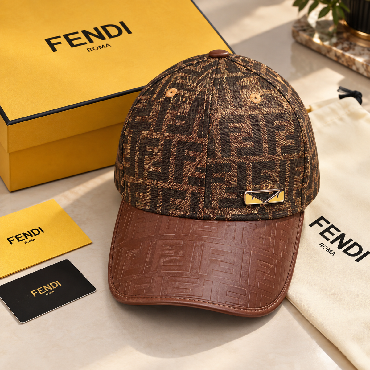 Fendi Logo Printed Plain Brown Cap